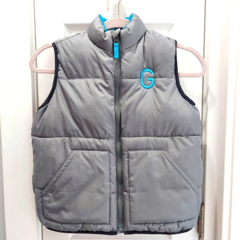 Old Navy grey Blue Lining girls vest Zipper Front Size 6/7